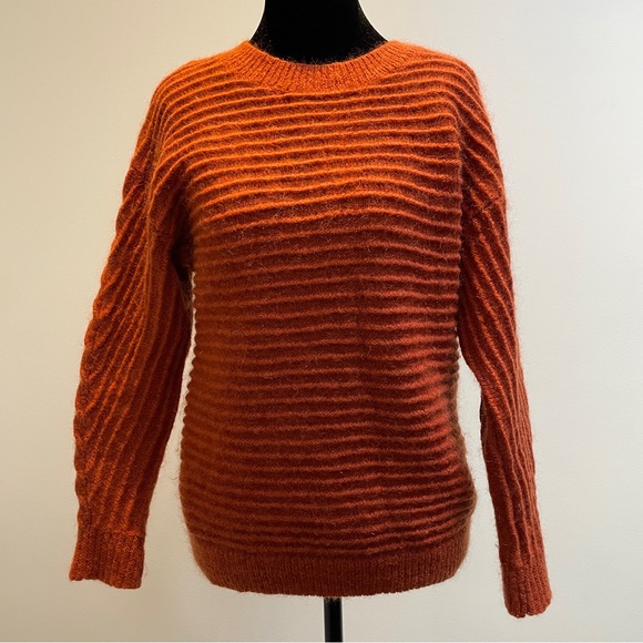 Seed Heritage Mohair Wool Blend Textured Rib Sweater in Burnt Orange Small - Picture 2 of 8